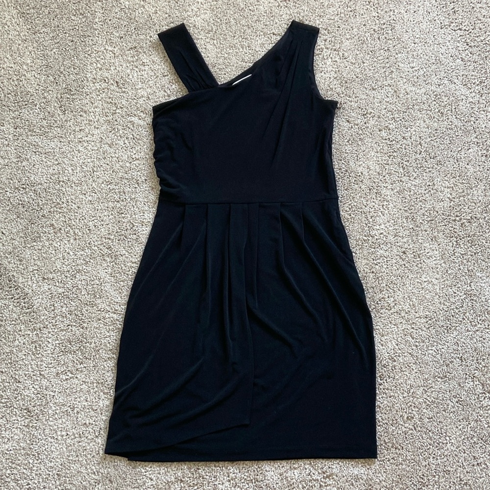 Calvin Klein • Black Asymmetrical Sleeveless Faux Wrap Dress